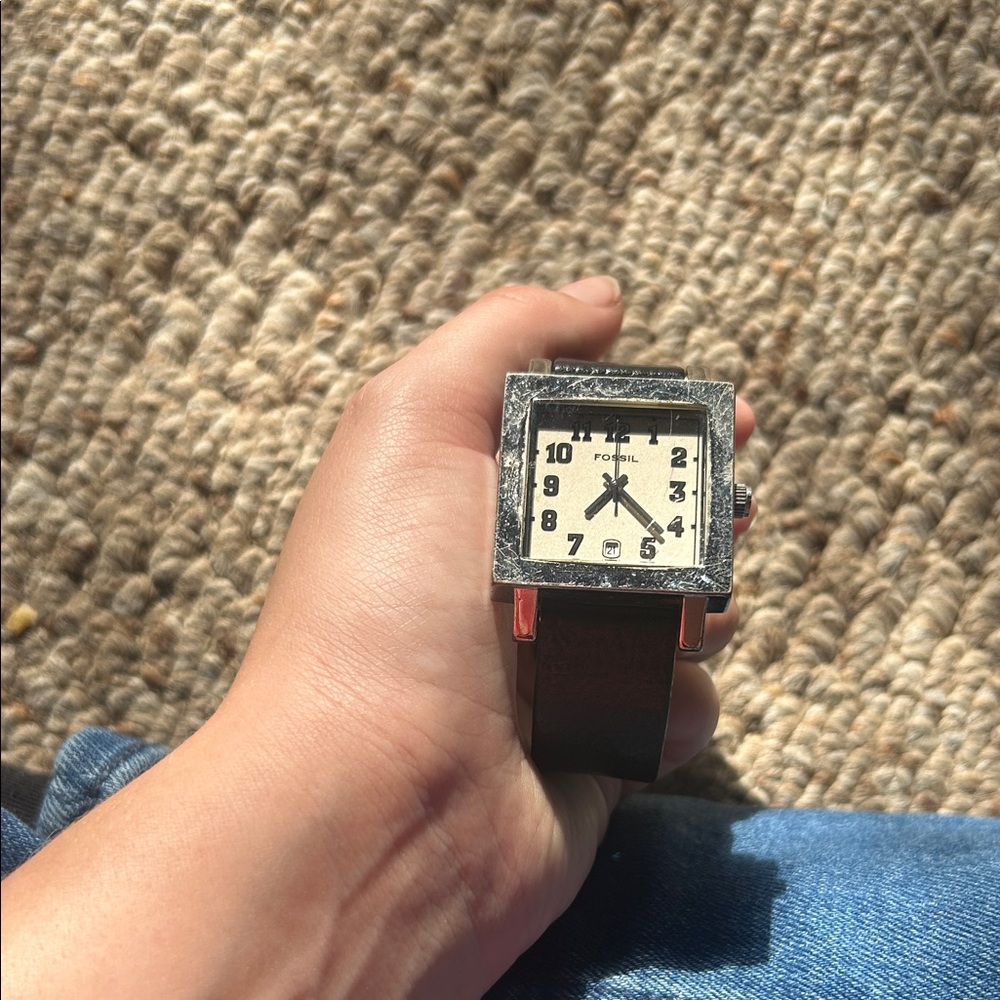 Fossil Silver Case Watch with Black Strap
